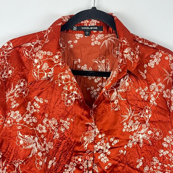 Coupe Top Blouse Size L Brown Floral 3/4 Sleeve Button Up 100% Polyester - Picture 2 of 9